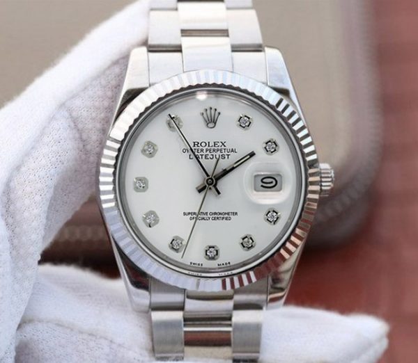 Rolex datejust white face steel with diamonds
